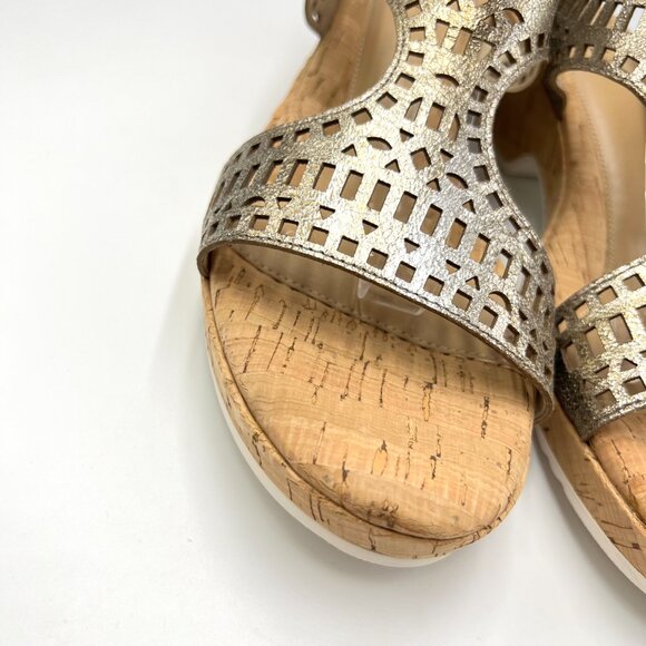 Vaneli Womens Size 11.5 Metallic‎ Gold Perforated Wedges Sandals Shoes - Picture 3 of 13
